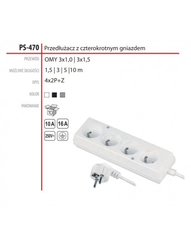 PRZEDŁUŻACZ 4X Z UZIEMIENIEM 1.5M